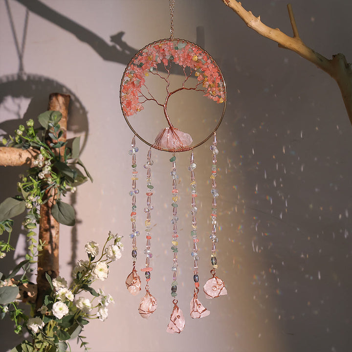 Olivenorma Strawberry Quartz Tree Of Life Wind Chime - Natural Crystal - image 0