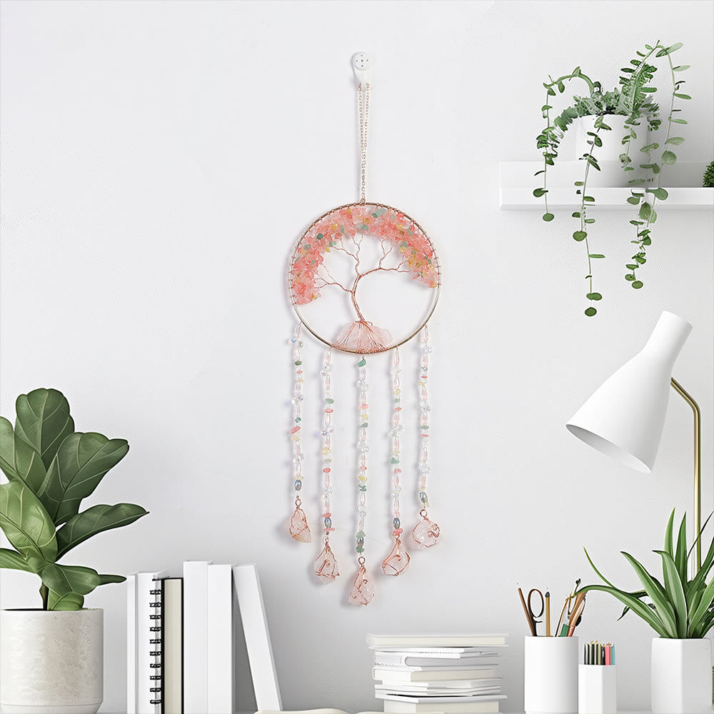 Olivenorma Strawberry Quartz Tree Of Life Wind Chime - image 7