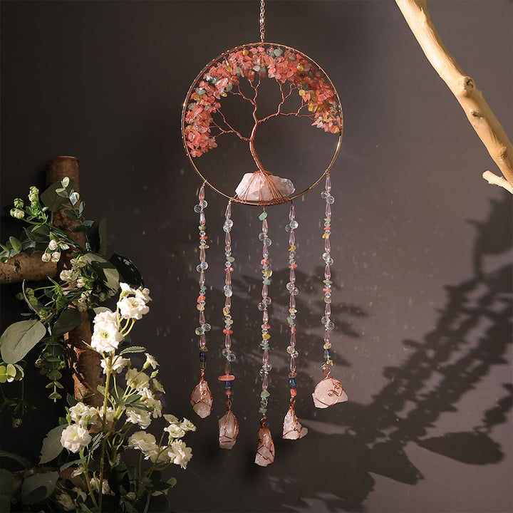 Olivenorma Strawberry Quartz Tree Of Life Wind Chime - image 1