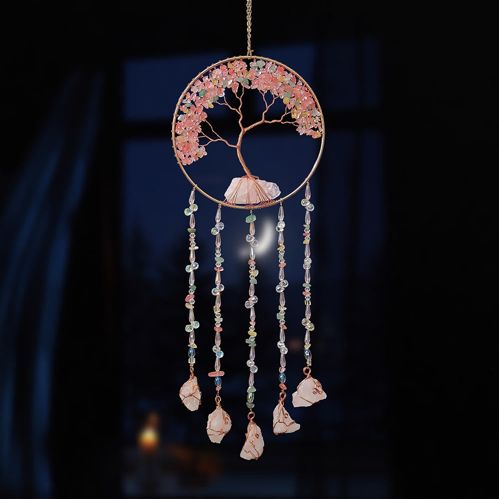 Olivenorma Strawberry Quartz Tree Of Life Wind Chime - image 4