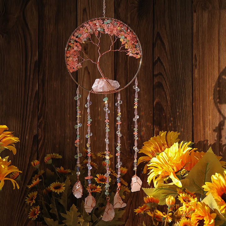 Olivenorma Strawberry Quartz Tree Of Life Wind Chime - image 2