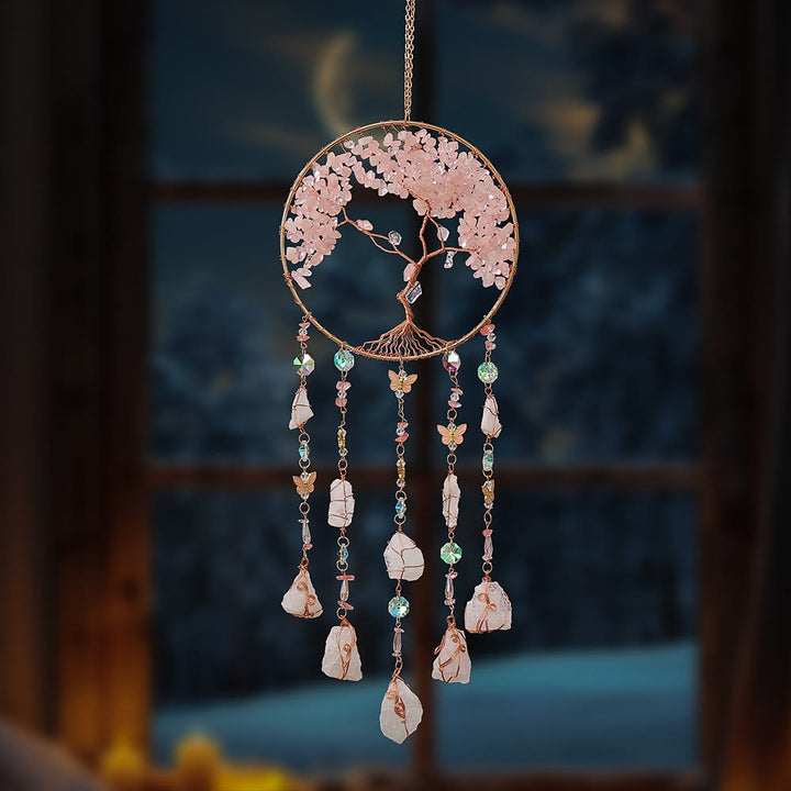 Olivenorma Rose Quartz Tree Of Life Wind Chime - Rose Quartz - image 0