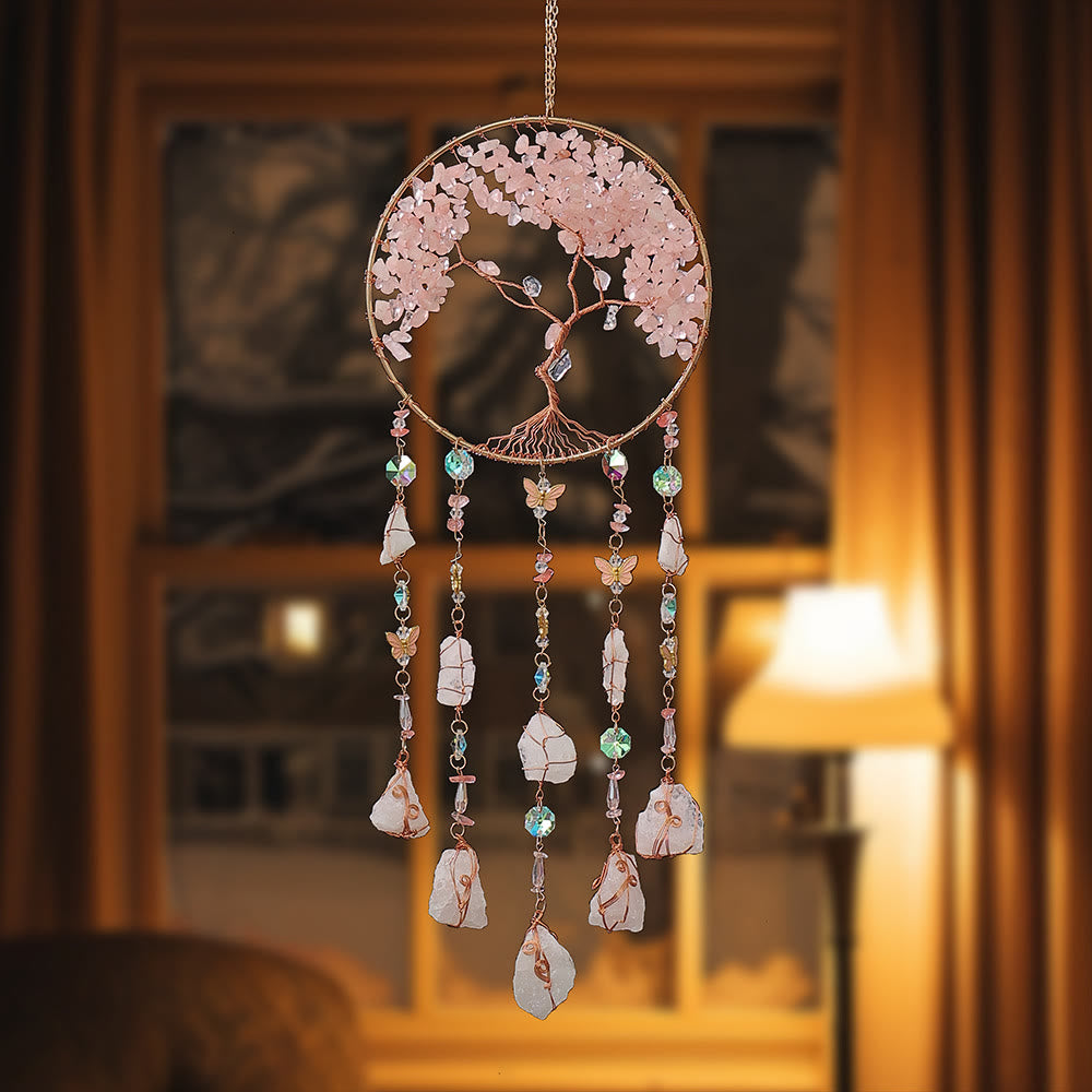 Olivenorma Rose Quartz Tree Of Life Wind Chime - image 1