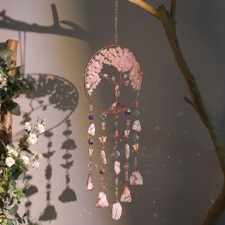 Olivenorma Rose Quartz Tree Of Life Wind Chime - image 2
