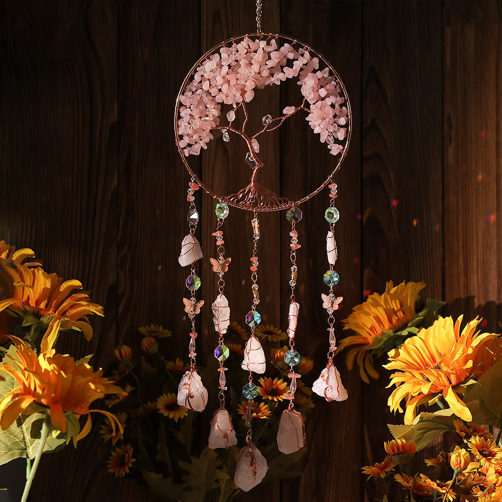 Olivenorma Rose Quartz Tree Of Life Wind Chime - image 4