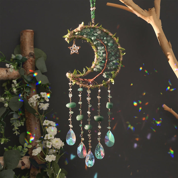 Olivenorma Natural Stone Moon Shape Mori Contact Wind Chime - Green Aventurine - image 8