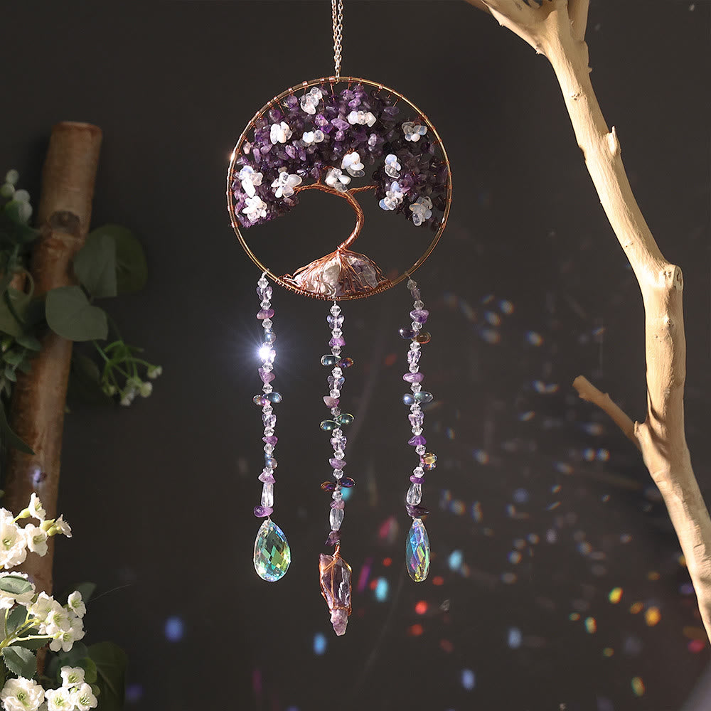 Olivenorma Amethyst Opalite Tree of Life Wind Chime - Natural Stone - image 0