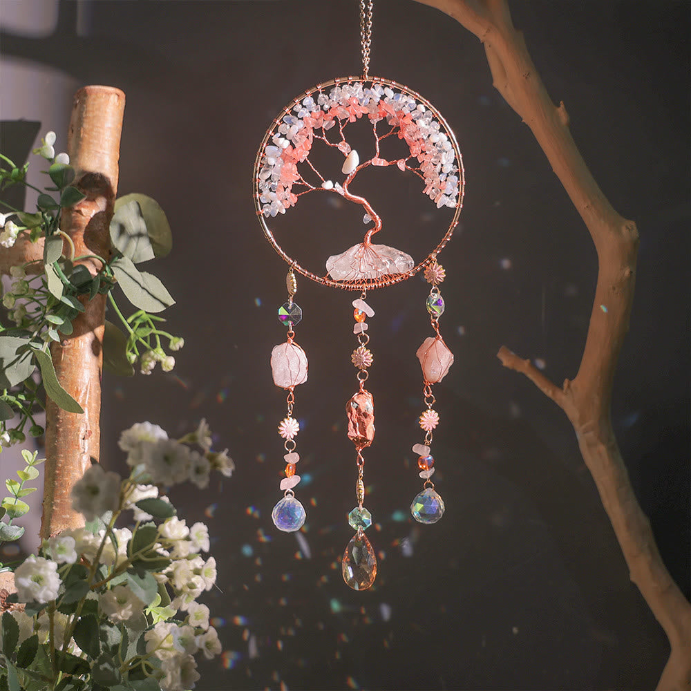 Olivenorma Strawberry Quartz Opalite Tree Of Life Wind Chime - image 2