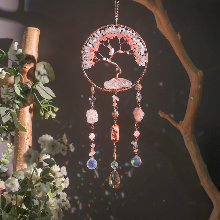 Olivenorma Strawberry Quartz Opalite Tree Of Life Wind Chime - image 2