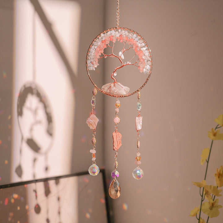 Olivenorma Strawberry Quartz Opalite Tree Of Life Wind Chime - Natural Stone - image 0