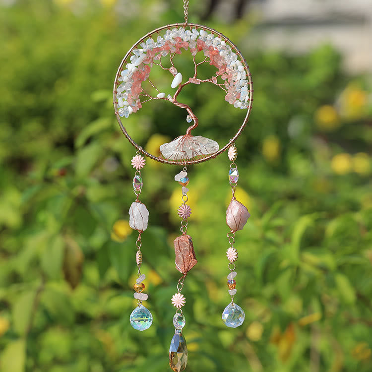 Olivenorma Strawberry Quartz Opalite Tree Of Life Wind Chime - image 4