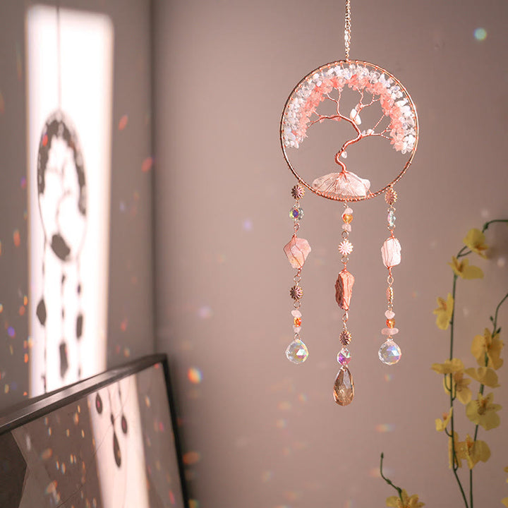 Olivenorma Strawberry Quartz Opalite Tree Of Life Wind Chime - image 1