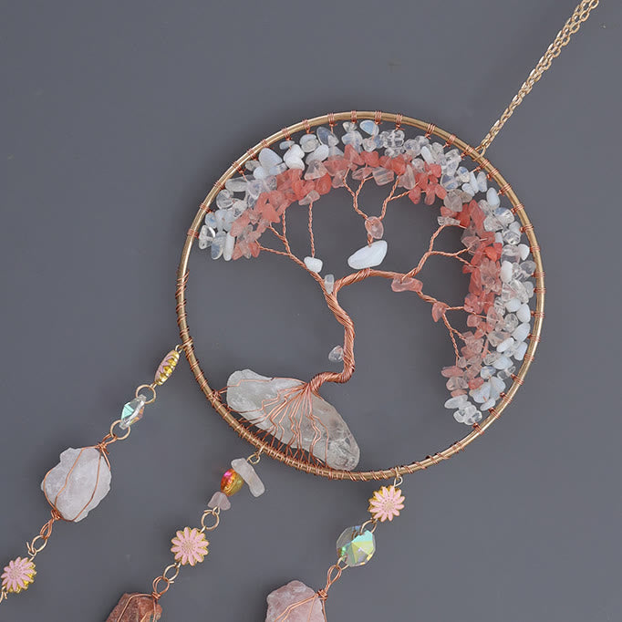 Olivenorma Strawberry Quartz Opalite Tree Of Life Wind Chime - image 8