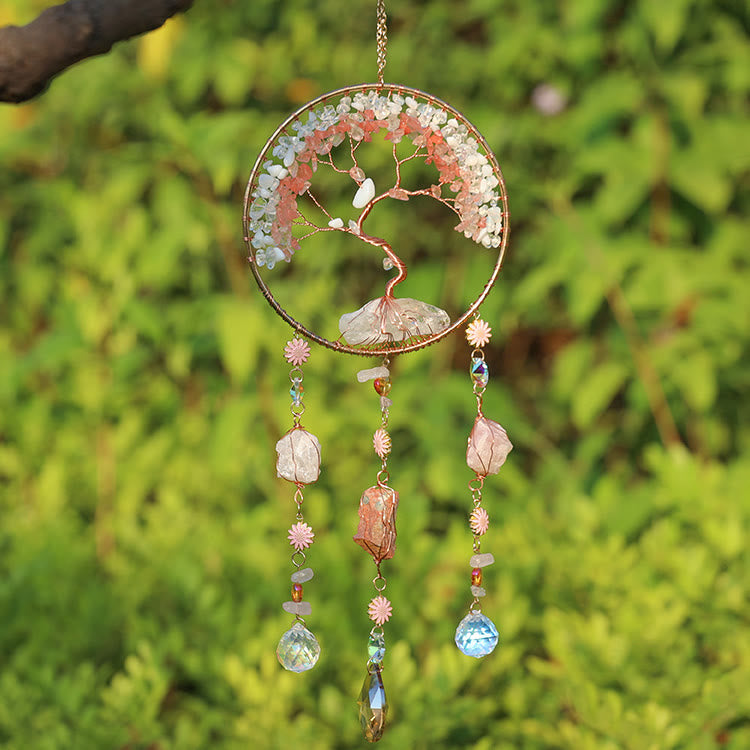 Olivenorma Strawberry Quartz Opalite Tree Of Life Wind Chime - image 5