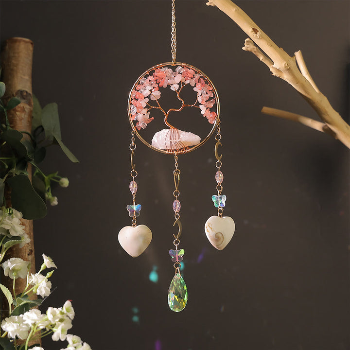 Olivenorma Four Natural Stones Tree Of Life Wind Chime - Rose Quartz - image 1