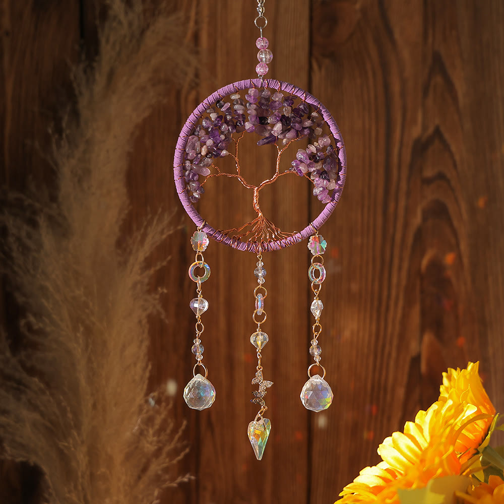 Olivenorma Amethyst Aquamarine Tourmaline Tree of Life Wind Chime - Amethyst - image 1