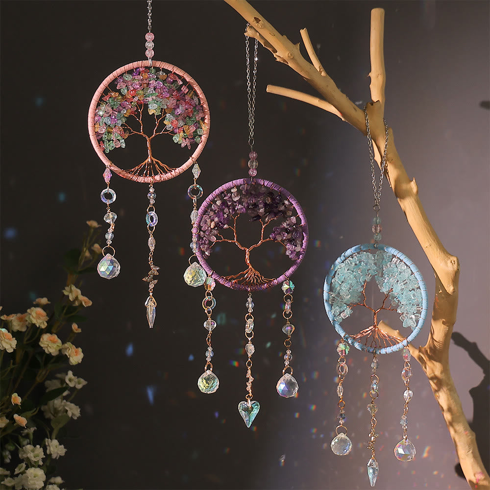 Olivenorma Amethyst Aquamarine Tourmaline Tree of Life Wind Chime - image 0