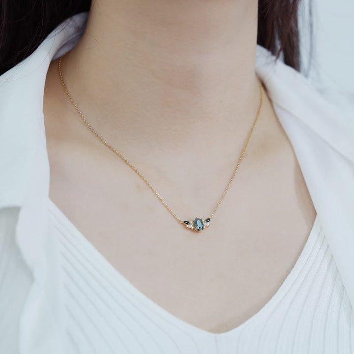 Olivenorma Natural Moss Agate Flower Crown Shape Necklace - image 1