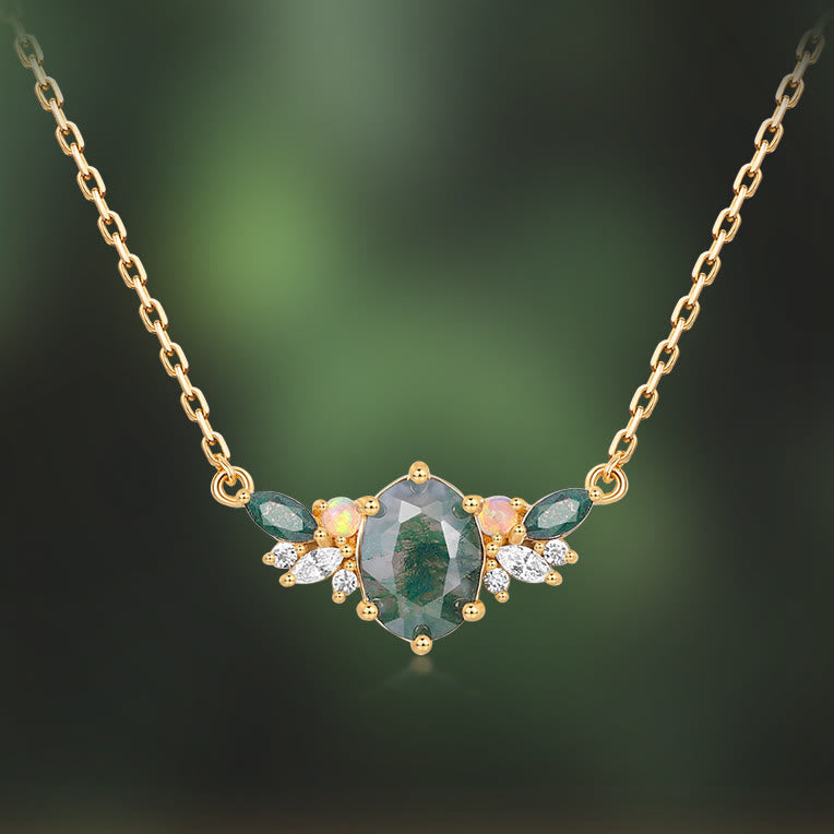 Olivenorma Natural Moss Agate Flower Crown Shape Necklace - image 2