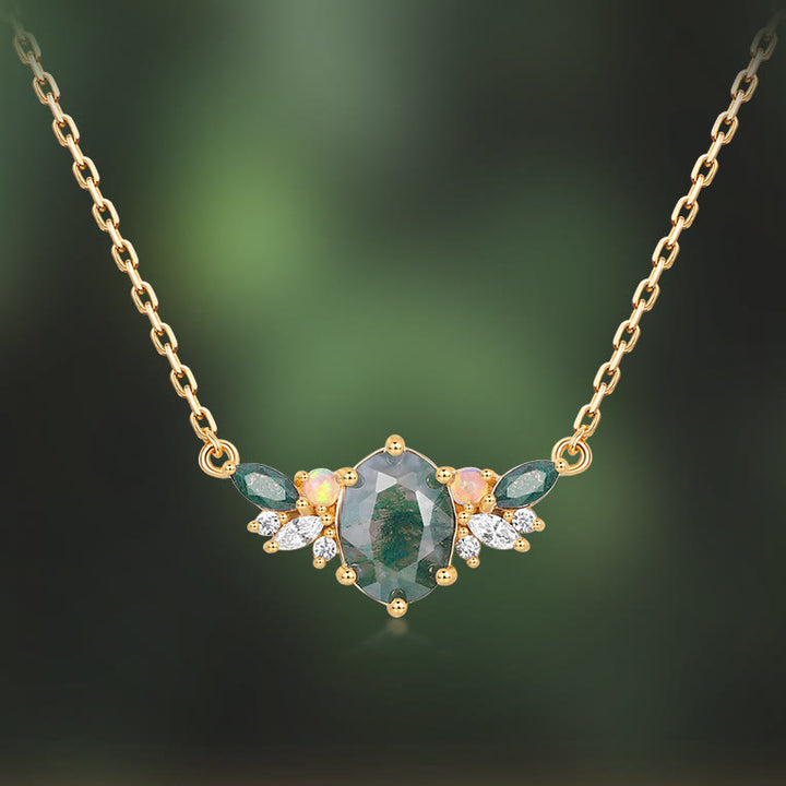 Olivenorma Natural Moss Agate Flower Crown Shape Necklace - image 2