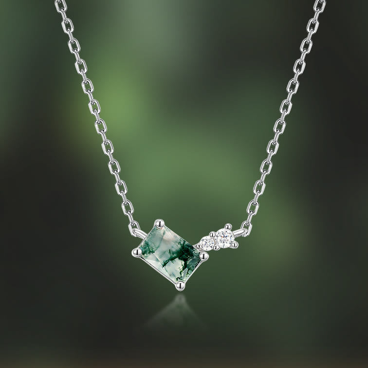 Olivenorma Natural Moss Agate Rectangular Geometric Pendant Necklace - image 2