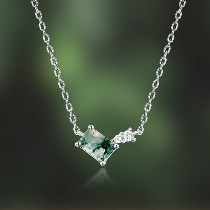 Olivenorma Natural Moss Agate Rectangular Geometric Pendant Necklace - image 2