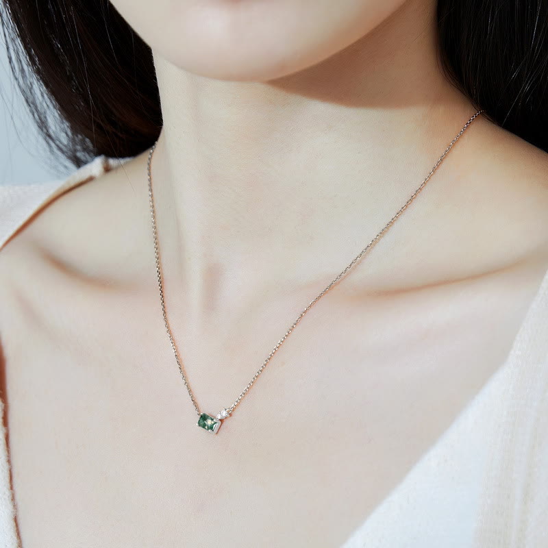 Olivenorma Natural Moss Agate Rectangular Geometric Pendant Necklace - image 1
