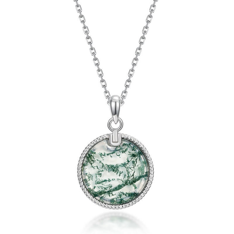Olivenorma Natural Moss Agate Round Pendant Necklace - Moss Agate - image 0
