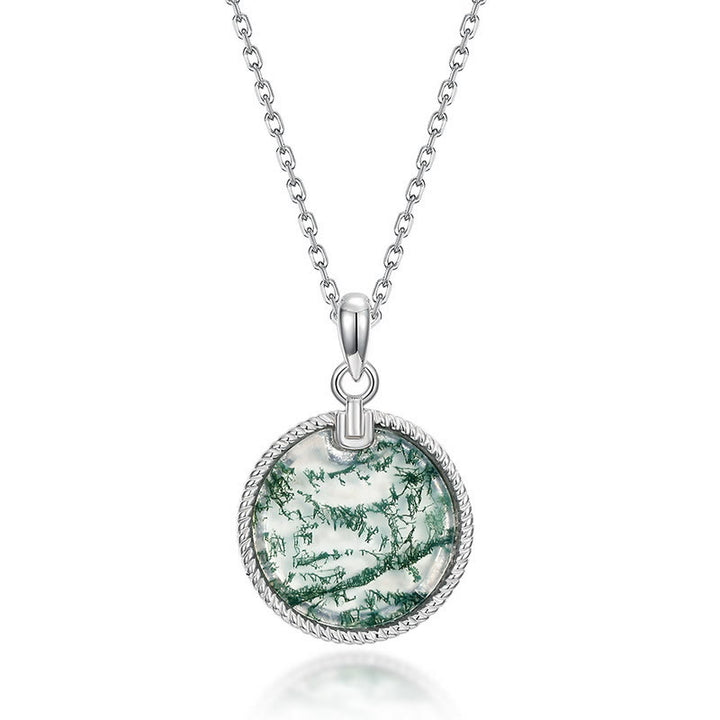 Olivenorma Natural Moss Agate Round Pendant Necklace - Moss Agate - image 0