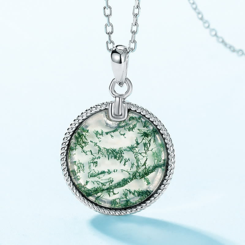 Olivenorma Natural Moss Agate Round Pendant Necklace - image 3