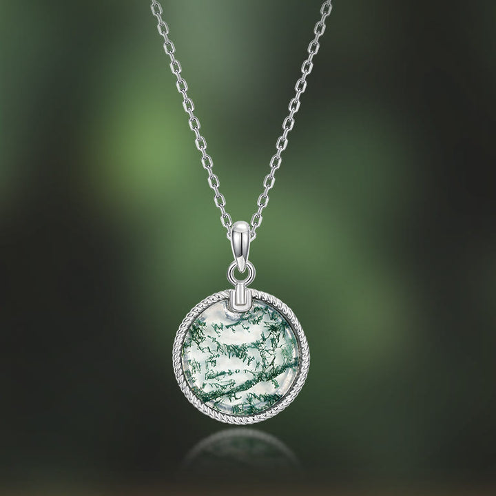 Olivenorma Natural Moss Agate Round Pendant Necklace - image 1