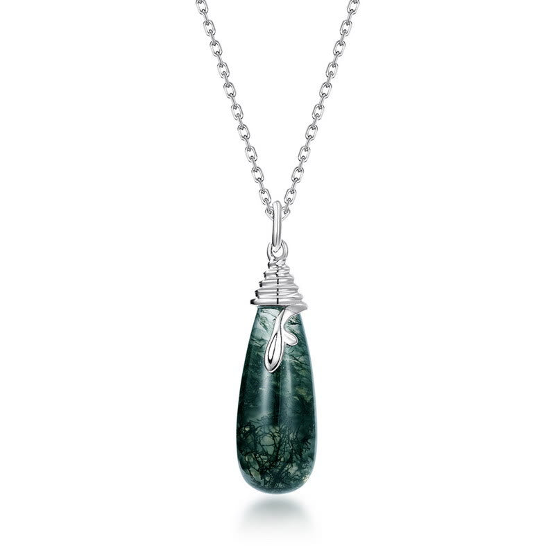 Olivenorma Natural Moss Agate Water Drop Pendant Necklace - Moss Agate - image 0