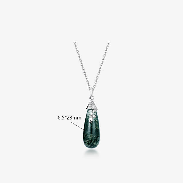 Olivenorma Natural Moss Agate Water Drop Pendant Necklace - image 5