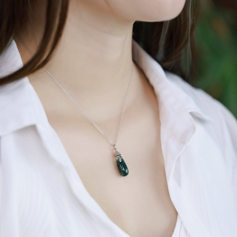 Olivenorma Natural Moss Agate Water Drop Pendant Necklace - image 1