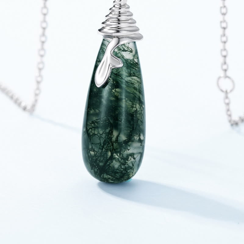 Olivenorma Natural Moss Agate Water Drop Pendant Necklace - image 4
