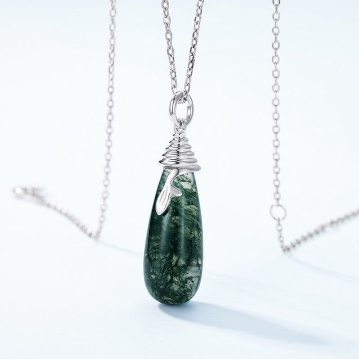 Olivenorma Natural Moss Agate Water Drop Pendant Necklace - image 3