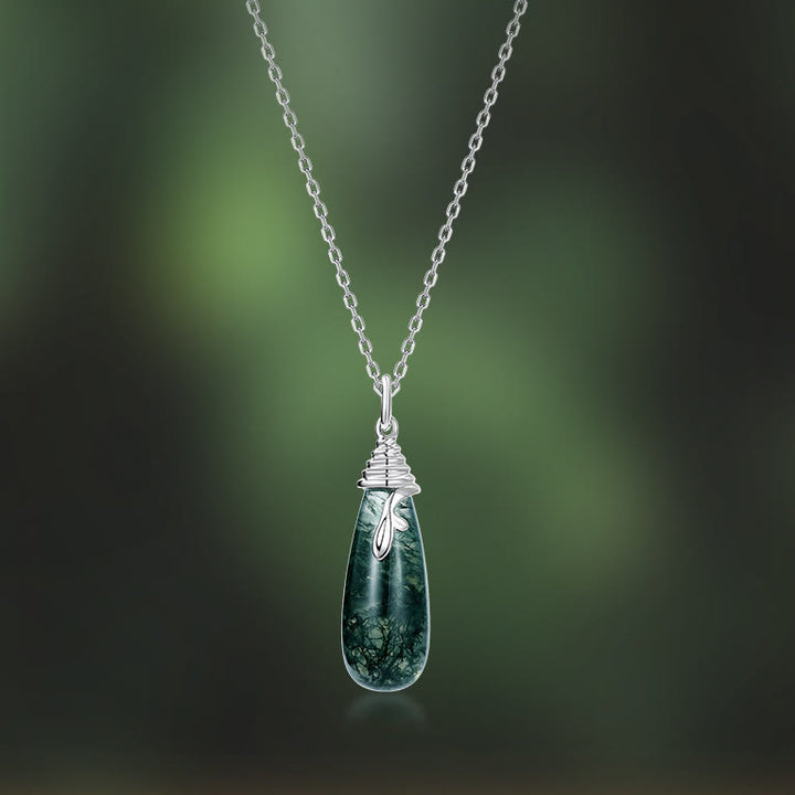 Olivenorma Natural Moss Agate Water Drop Pendant Necklace - image 2