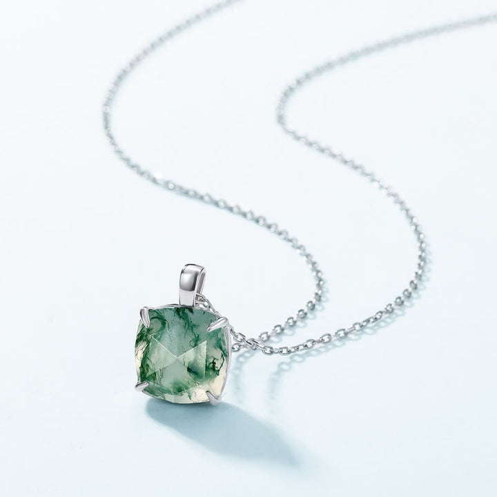 Olivenorma Moss Agate Sugar Cube Shape Pendant Necklace - image 2
