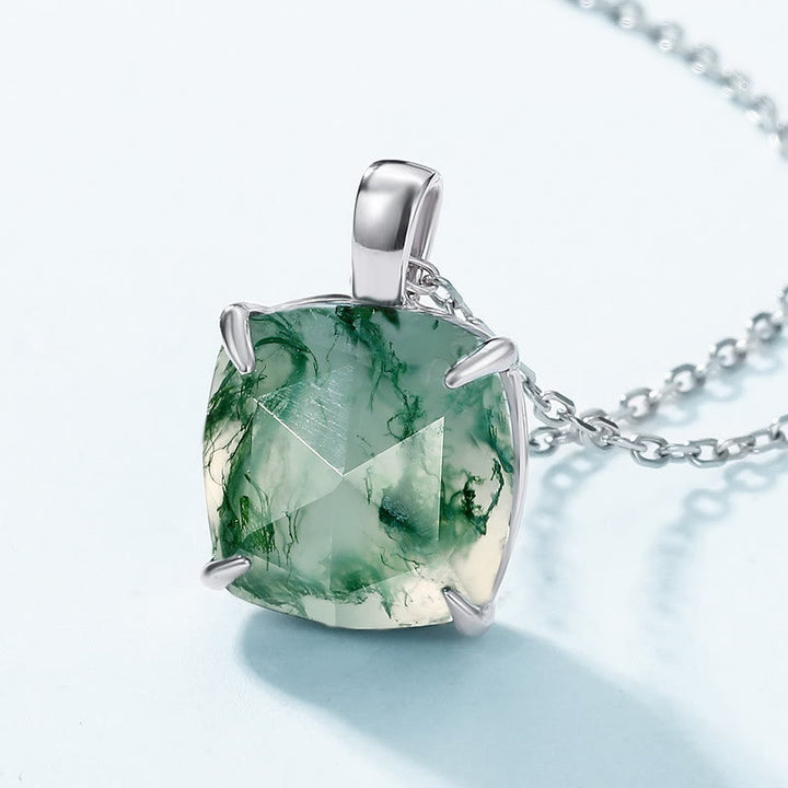 Olivenorma Moss Agate Sugar Cube Shape Pendant Necklace - image 3