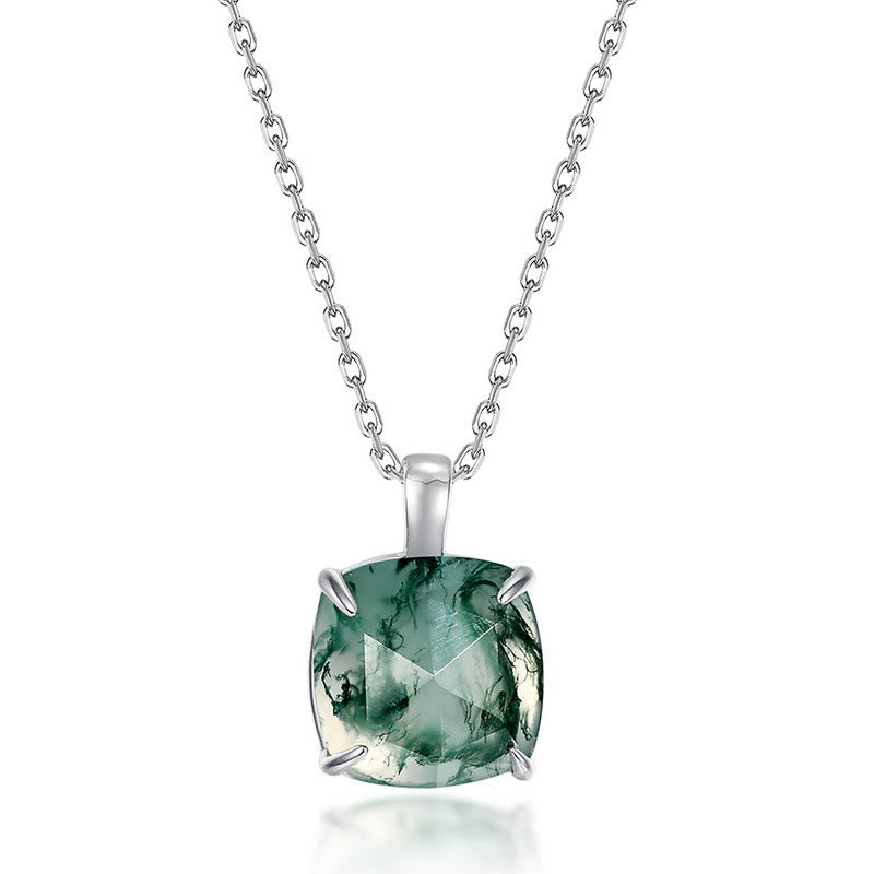 Olivenorma Moss Agate Sugar Cube Shape Pendant Necklace - Moss Agate - image 0