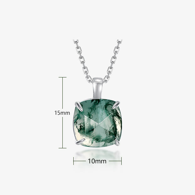 Olivenorma Moss Agate Sugar Cube Shape Pendant Necklace - image 4