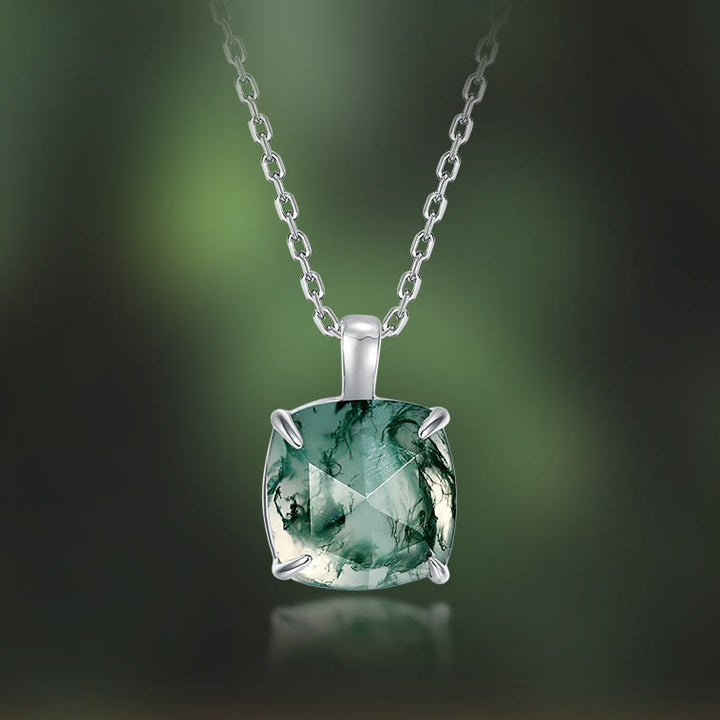 Olivenorma Moss Agate Sugar Cube Shape Pendant Necklace - image 1