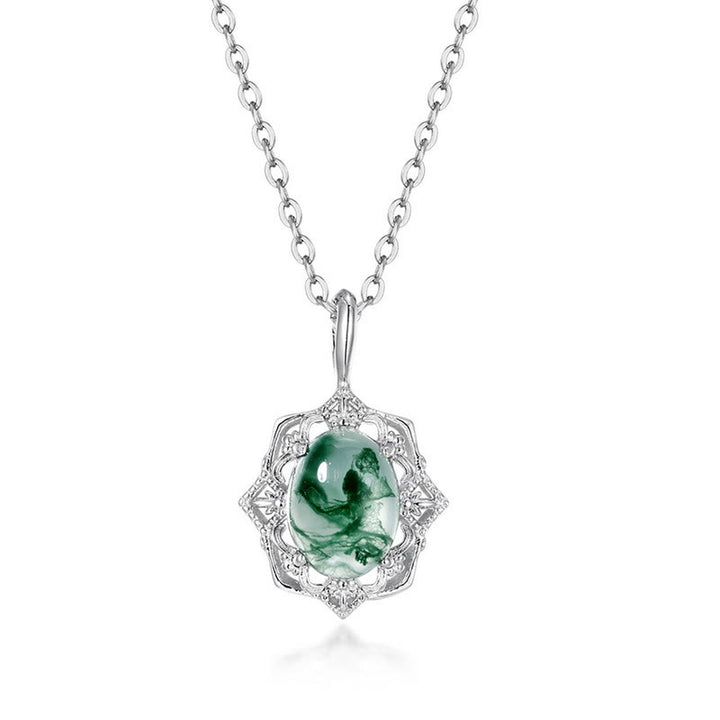 Olivenorma Natural Moss Agate Vintage Carved Pendant Necklace - Moss Agate - image 0