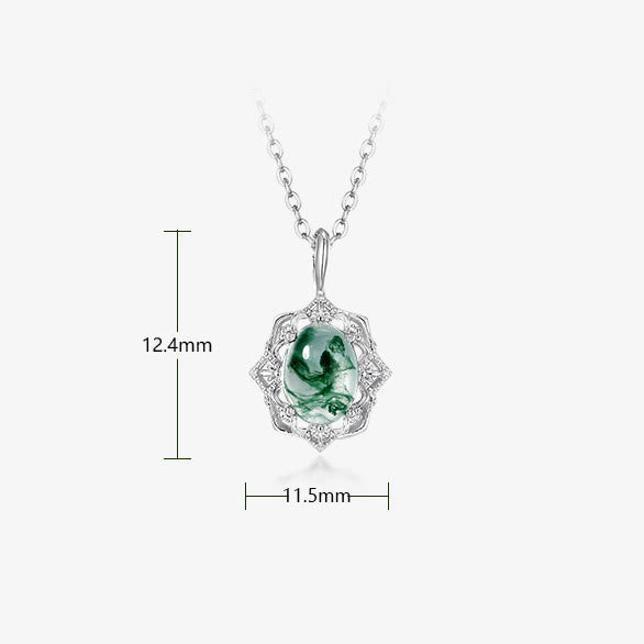 Olivenorma Natural Moss Agate Vintage Carved Pendant Necklace - image 4