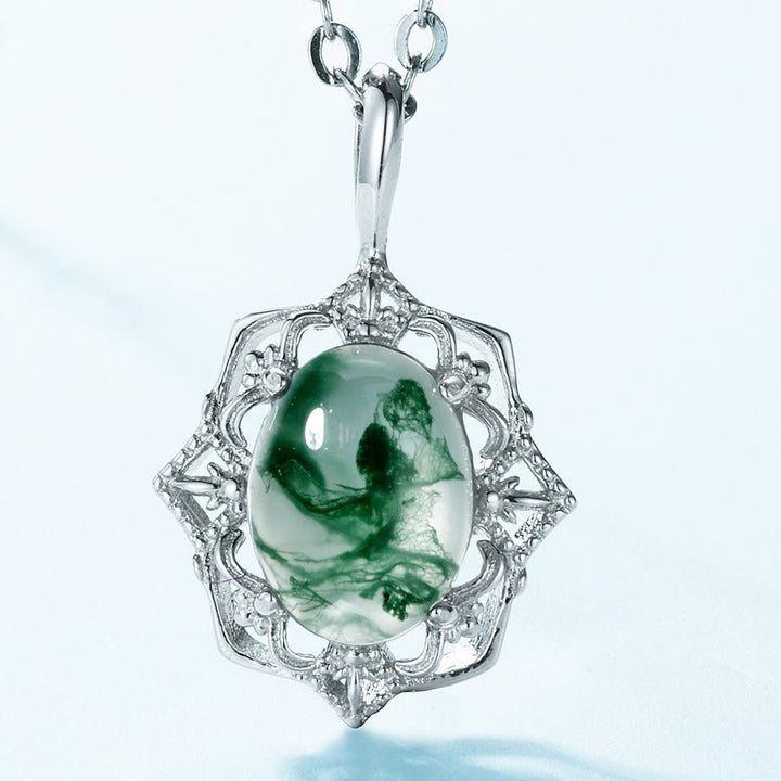 Olivenorma Natural Moss Agate Vintage Carved Pendant Necklace - image 3