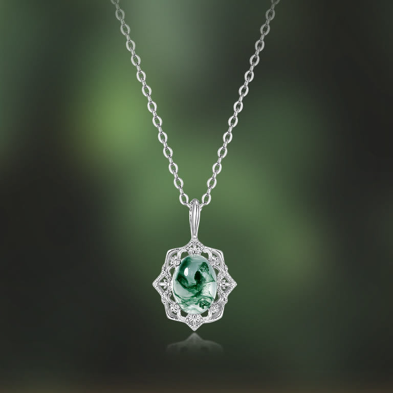 Olivenorma Natural Moss Agate Vintage Carved Pendant Necklace - image 1