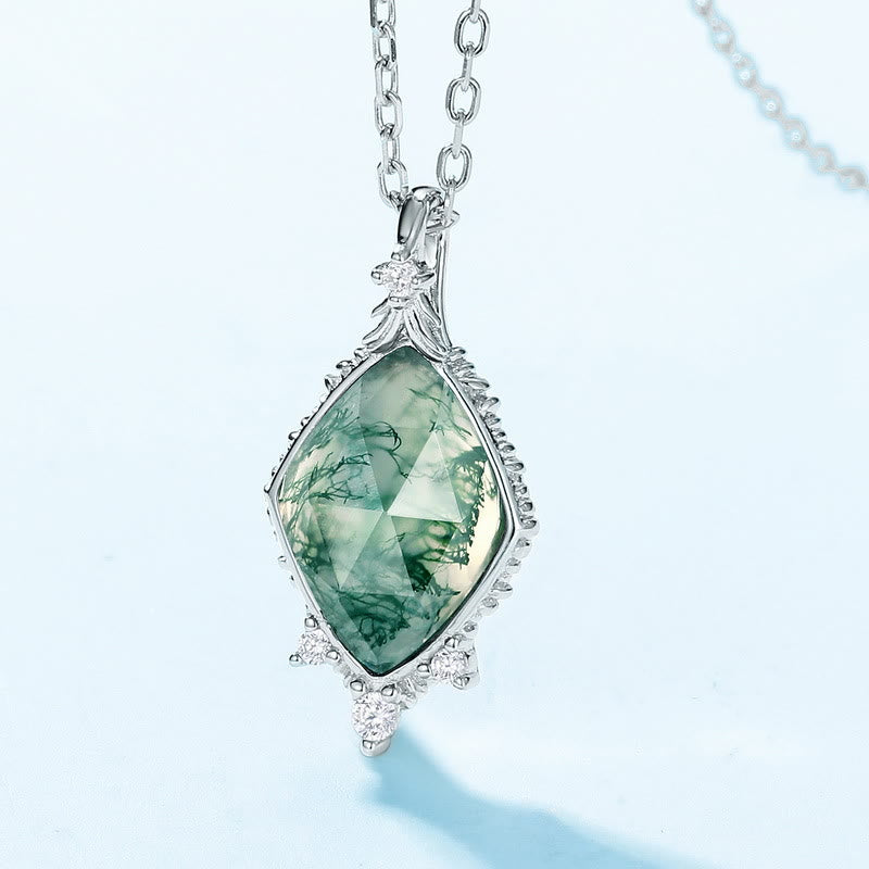 Olivenorma Natural Moss Agate Square Cut Pendant Necklace - image 3