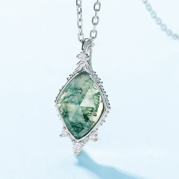 Olivenorma Natural Moss Agate Square Cut Pendant Necklace - image 3