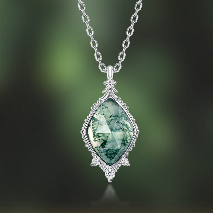Olivenorma Natural Moss Agate Square Cut Pendant Necklace - image 1