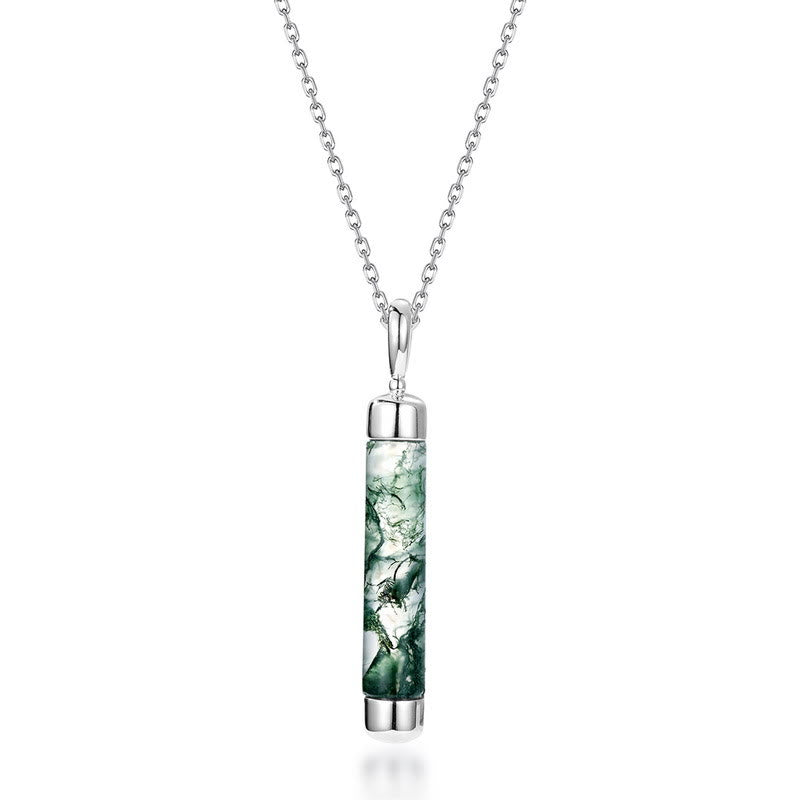 Olivenorma Natural Moss Agate Cylindrical Pendant Necklace - Moss Agate - image 0